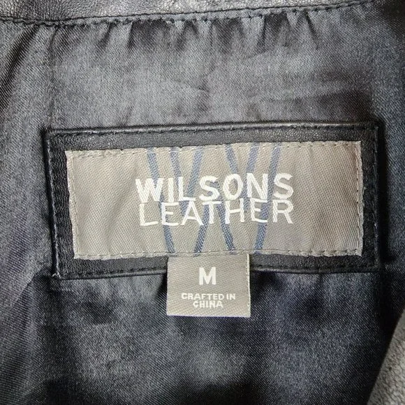 Vintage Wilsons Leather Black Button Up Button Up Jacket Inner Zip Pocket Medium - Picture 3 of 15